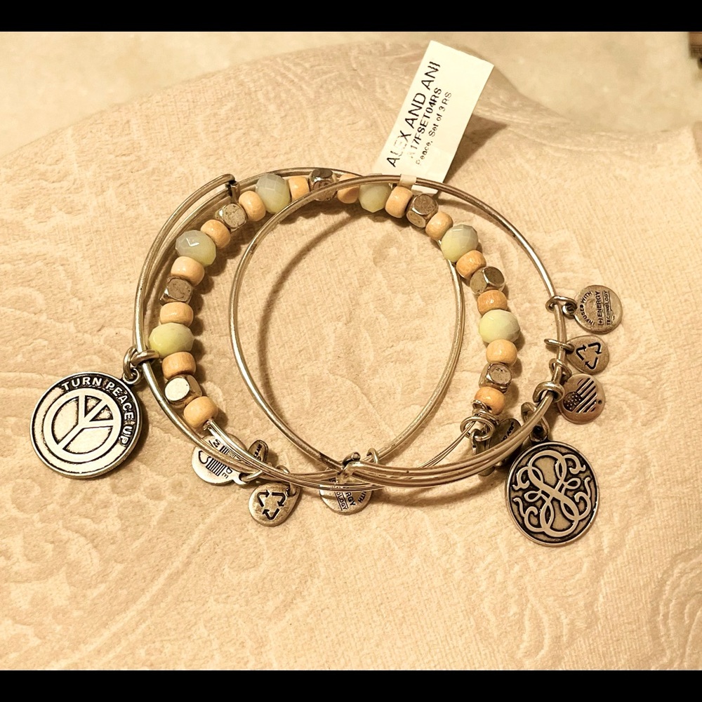 NWT Alex and Ani three bracelet set, Turn Up Peace, RARE 111